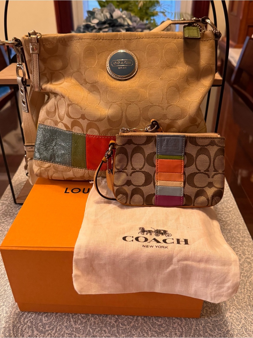 Coach Vintage Y2K Multi-Stripe Crossbody Bag & Matching Wristlet Set Duo